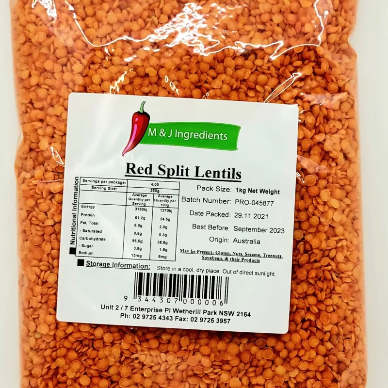 M&J RED SPLIT LENTILS 1KG